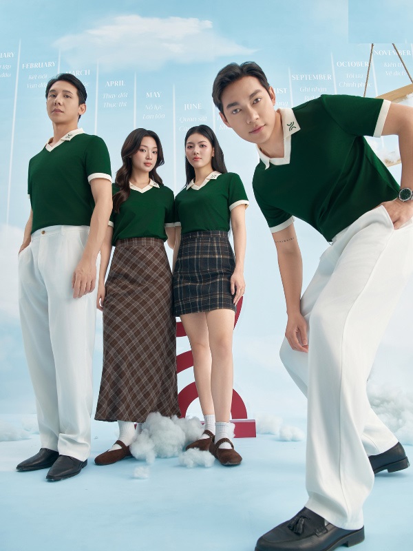 Áo Thun Đồng Phục Polo Cổ Tim Màu Xanh Iris